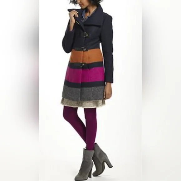 Plenty By Tracy Reese Dusken Wool Funnel Neck Coat Anthropologie Colorblock Sz M - Picture 3 of 16